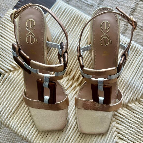 Exé Genuine Leather Platform Sandals – Metallic Bronze & Silver (EU 41 / US 10) - Picture 5 of 5